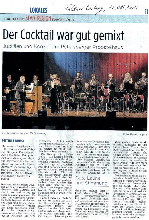 Fuldaer Zeitung Hartmanns Cocktail 12.10.2011